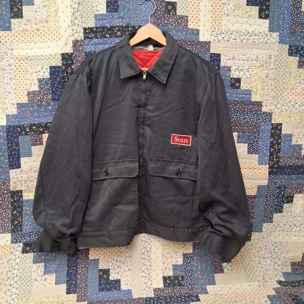 Vintage 70s Sears Permanent Press Work Jacket Mens 44 T Blue Quilted Lining